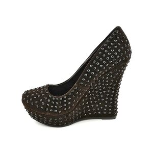 Brown Velvet Platform Wedges Black Spike Gems Y2K Fierce Vintage Heels